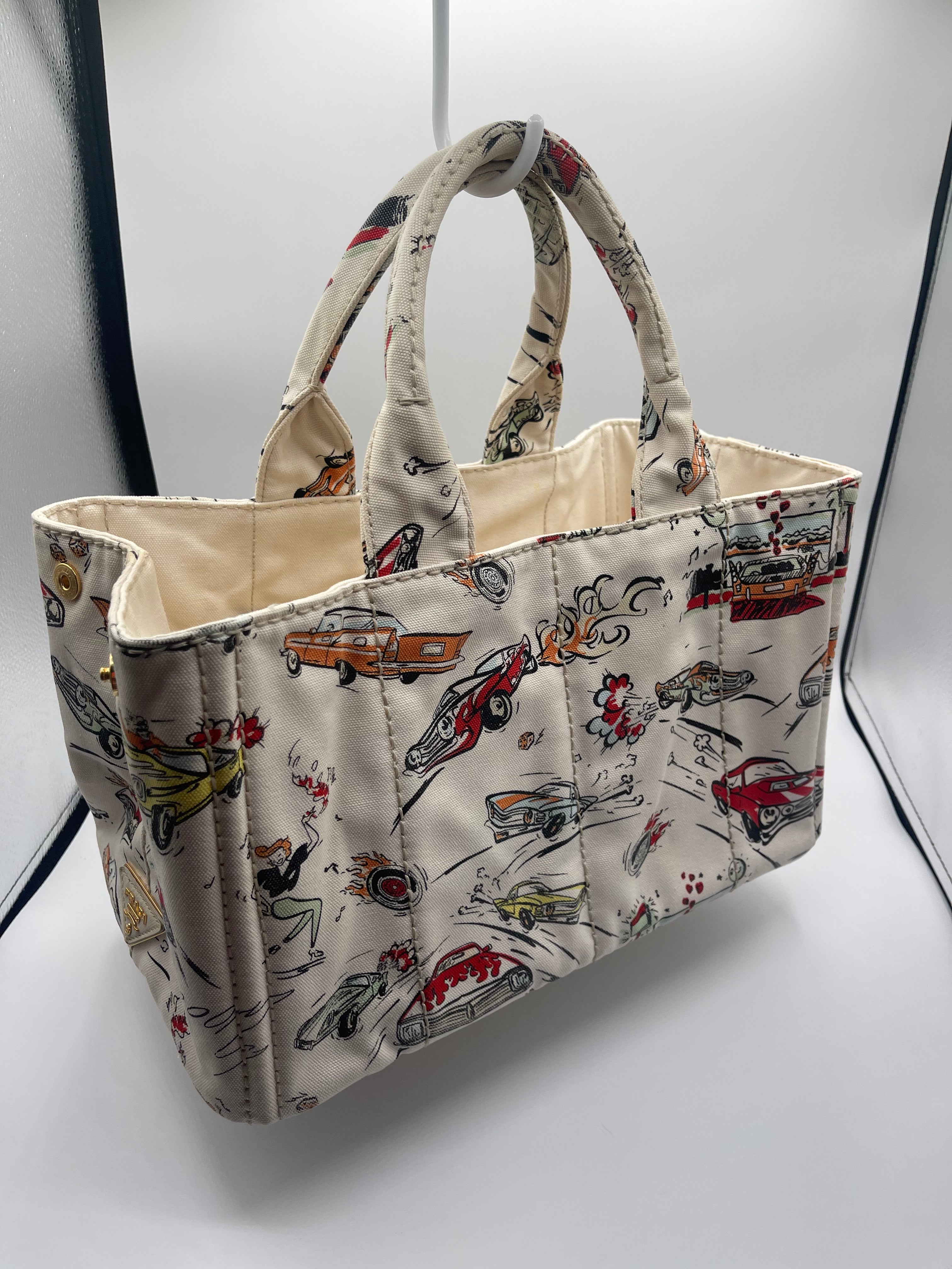 Prada 2012 Hot Rod Classic Car Canapa Canvas Bag