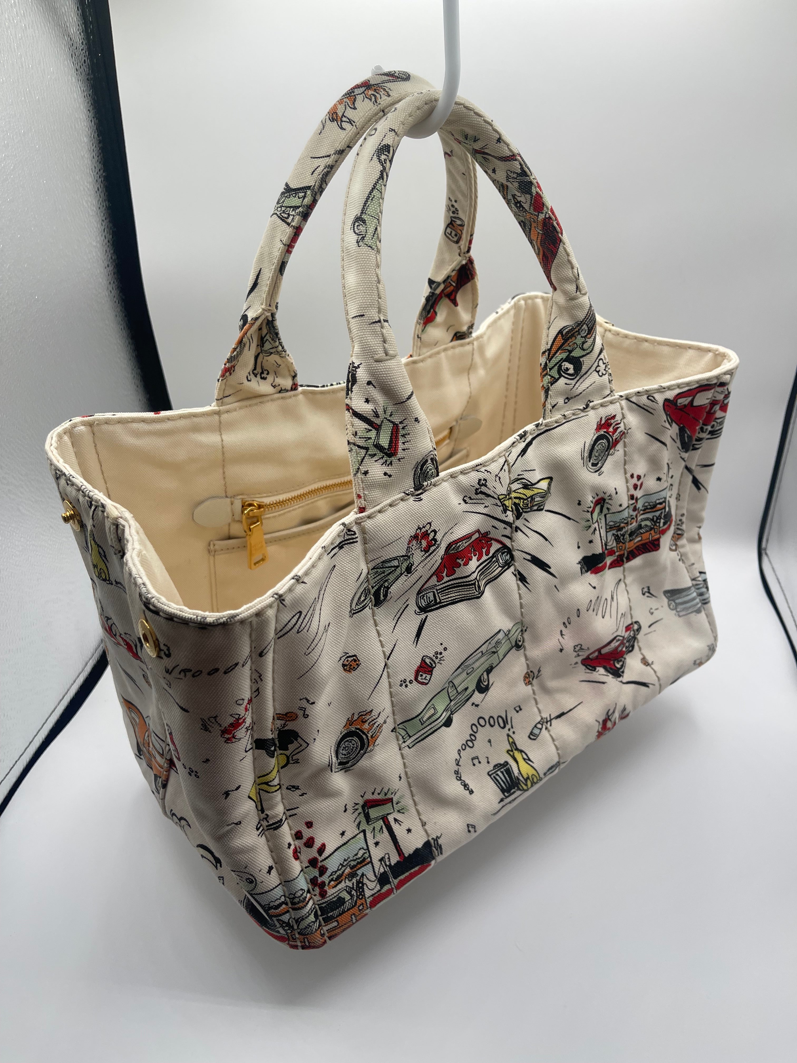 Prada 2012 Hot Rod Classic Car Canapa Canvas Bag