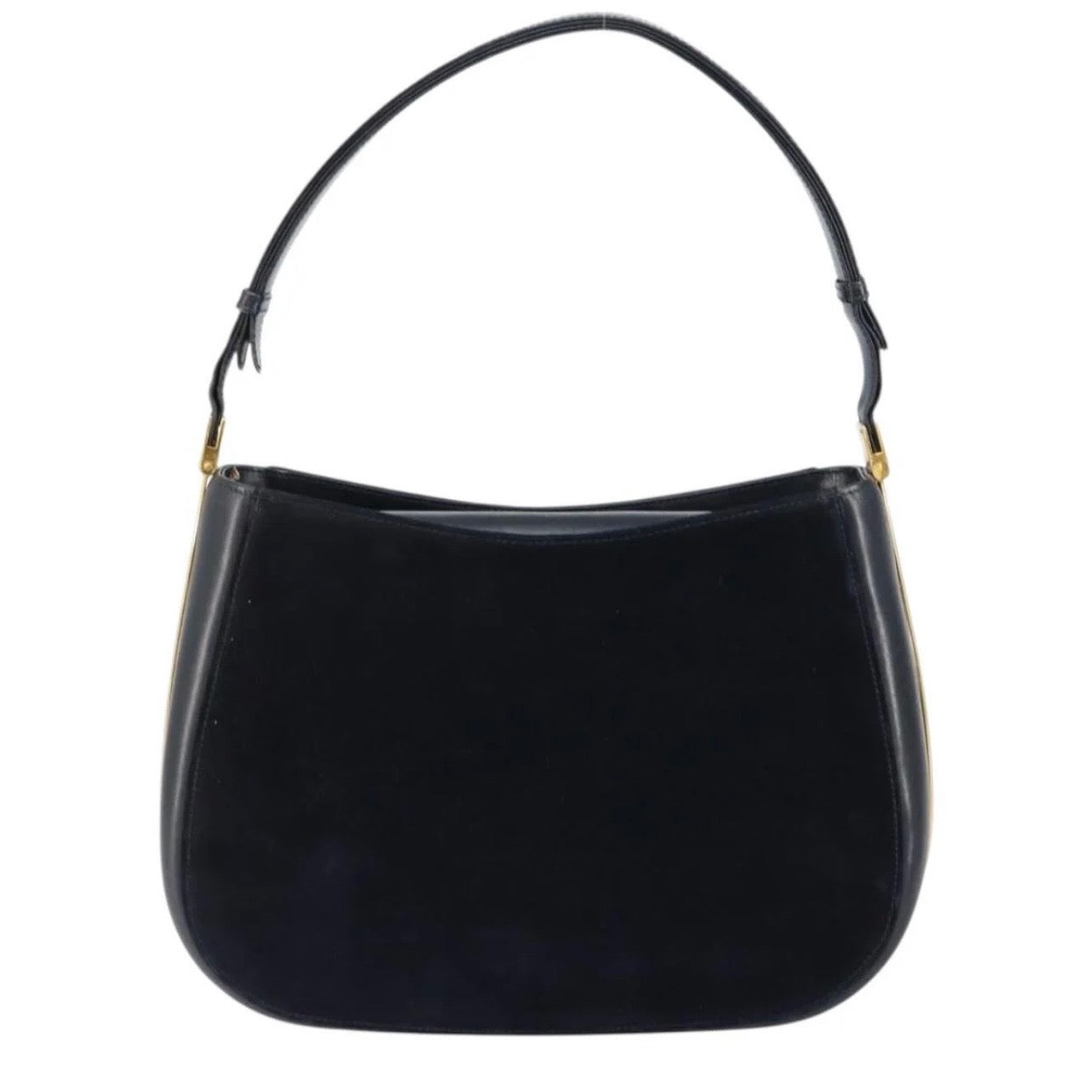 Gucci Navy Suede Shoulder Bag with Gold Hardware – 1990s
