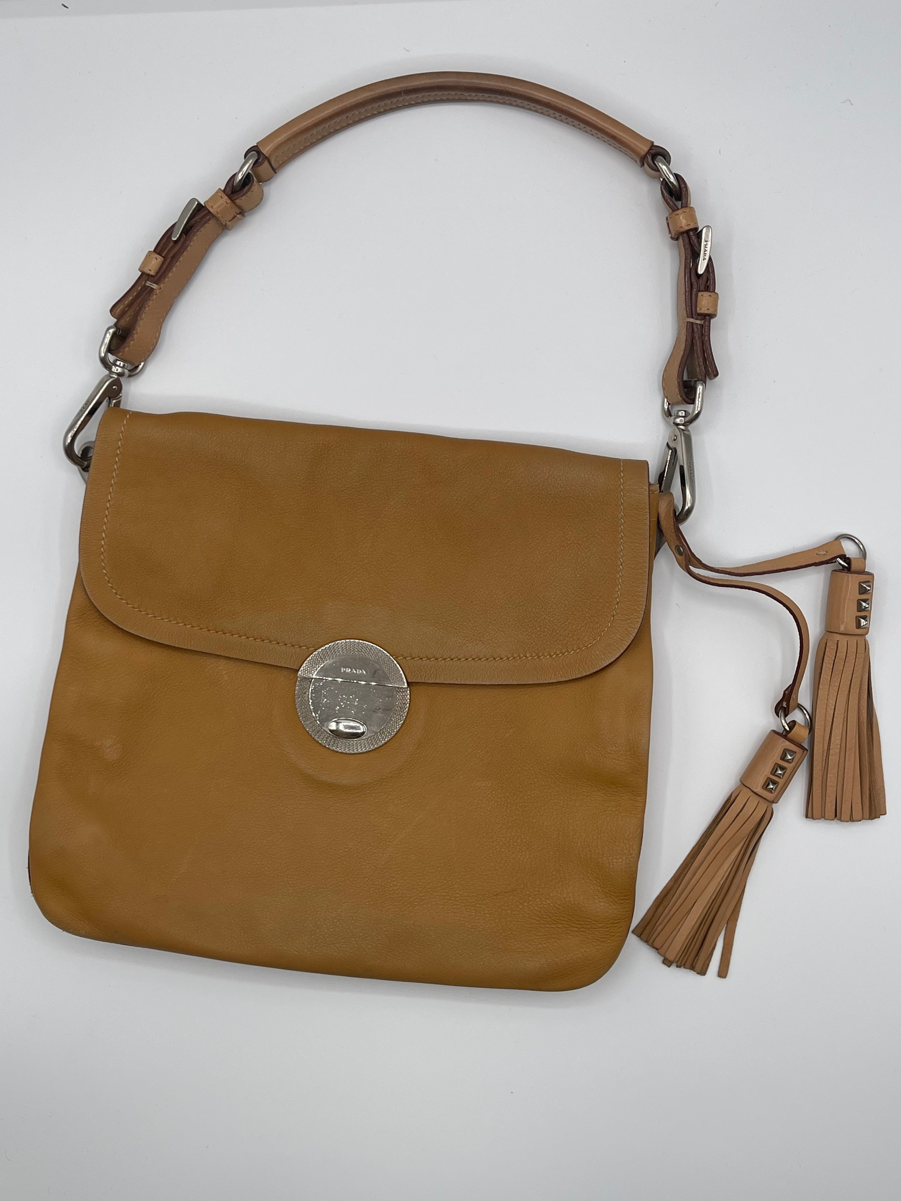 Prada Camel Leather Tassel Shoulder Bag – Minimalist Y2K Prada