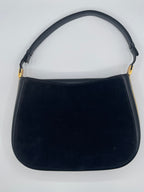Gucci Navy Suede Shoulder Bag with Gold Hardware – 1990s