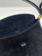 Gucci Navy Suede Shoulder Bag with Gold Hardware – 1990s