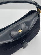 Gucci Navy Suede Shoulder Bag with Gold Hardware – 1990s