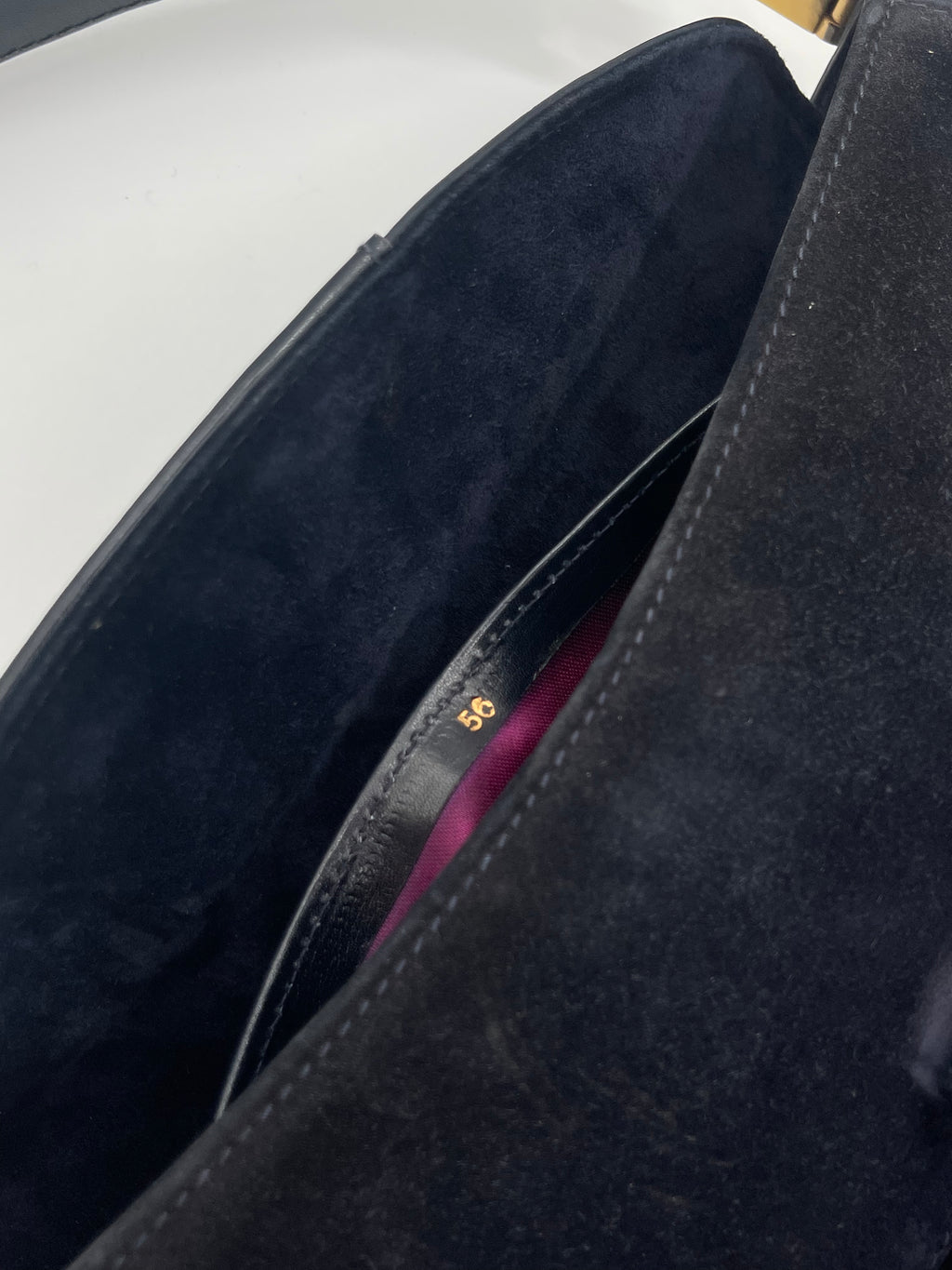 Gucci Navy Suede Shoulder Bag with Gold Hardware – 1990s